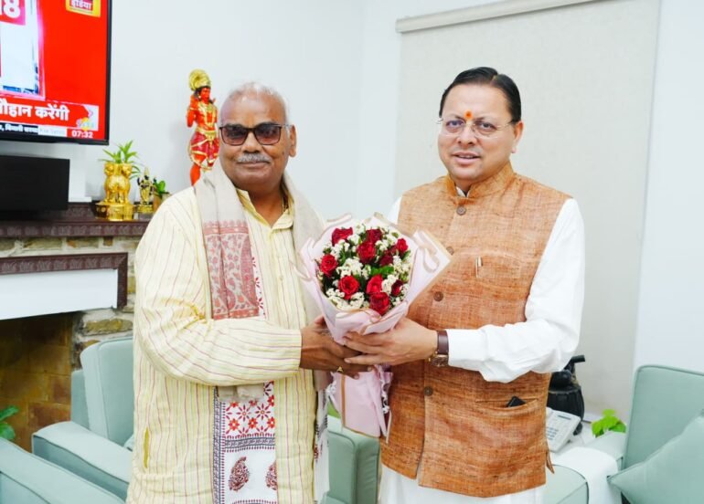 मुख्यमंत्री धामी से राजस्थान सरकार के कैबिनेट मंत्री मदन दिलावर ने की शिष्टाचार भेंट